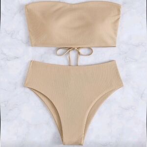 NWOT Tie Back Bandeau 2 Piece Bikini Set, M (6), Beige